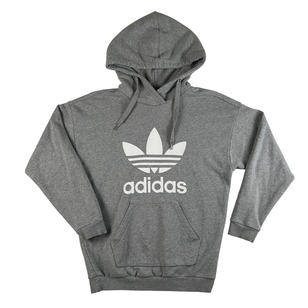Adidas Originals Hoodie Sweatshirt Womens Small Gray Trefoil Pullover BP9486